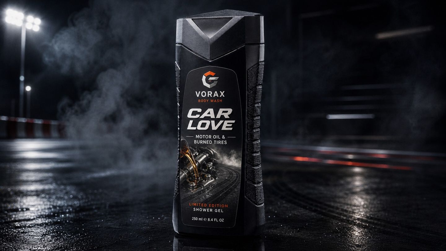 Fantasieverpackung eines Duschgels mit der Aufschritt Car Love