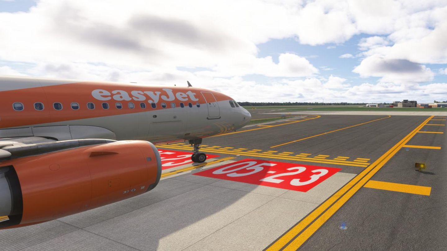 Das Bild aus dem Flugsimulator zeigt einen Rollhalt