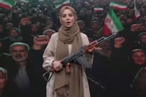 Iranische TV-Moderatorin mit Schusswaffe