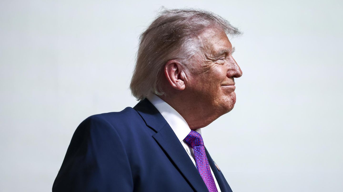 Donald Trump im Profil vor neutralem Hintergrund