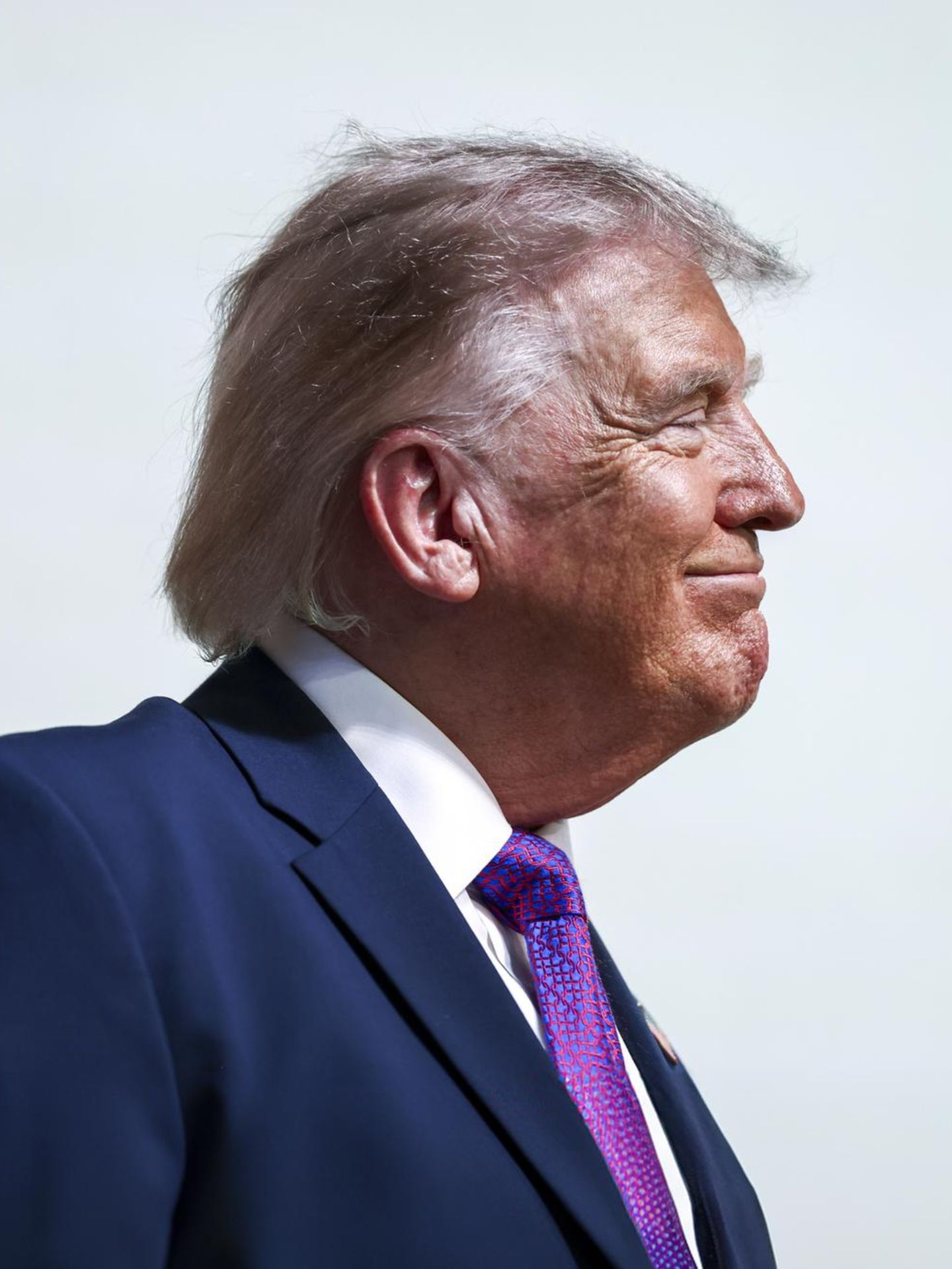 Donald Trump im Profil vor neutralem Hintergrund