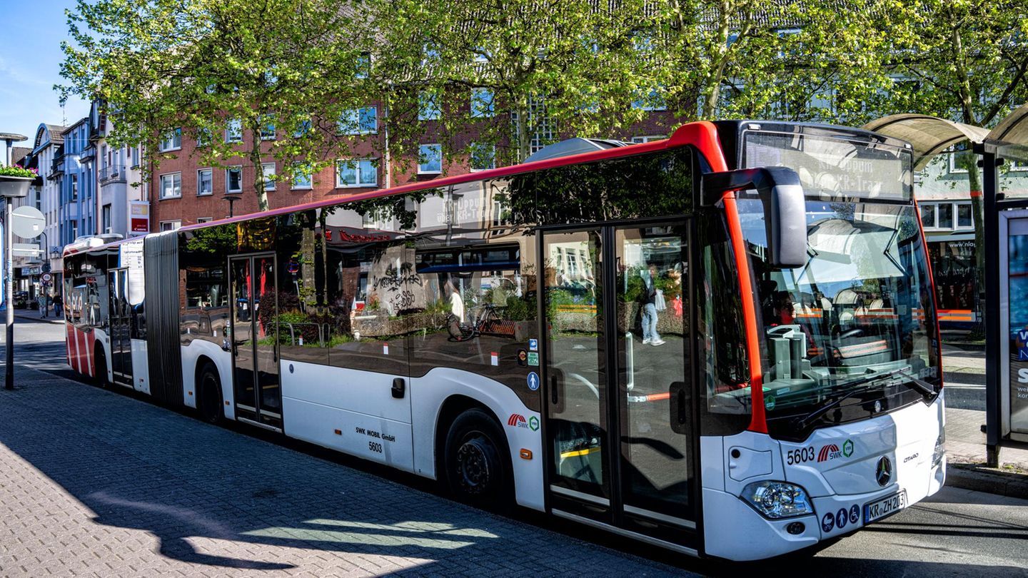Hier ist ein Bus von außen zu sehen.