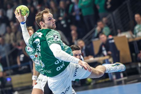 Welthandballer Mathias Gidsel war einmal mehr bester Berliner Werfer (Archivbild) Foto: Andreas Gora/dpa