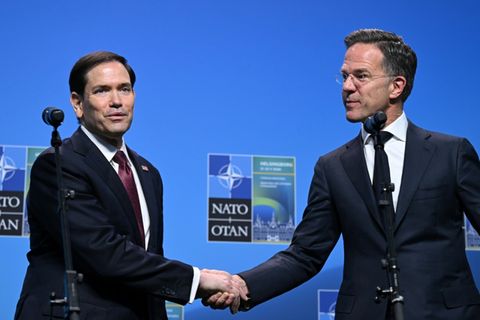 Rubio (l.) und Rutte am Freitag in Helsingborg