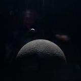 Der Mond im Vorder- und die Erde im Hintergrund