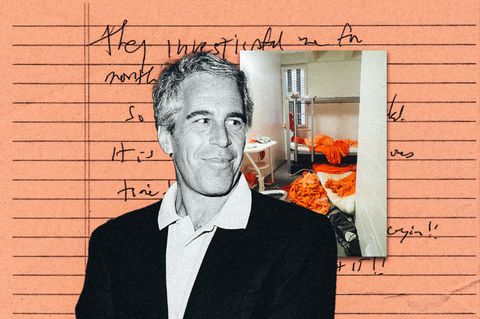 Montage: Epstein, ein Foto seiner Gefängniszelle und sein Abschiedsbrief