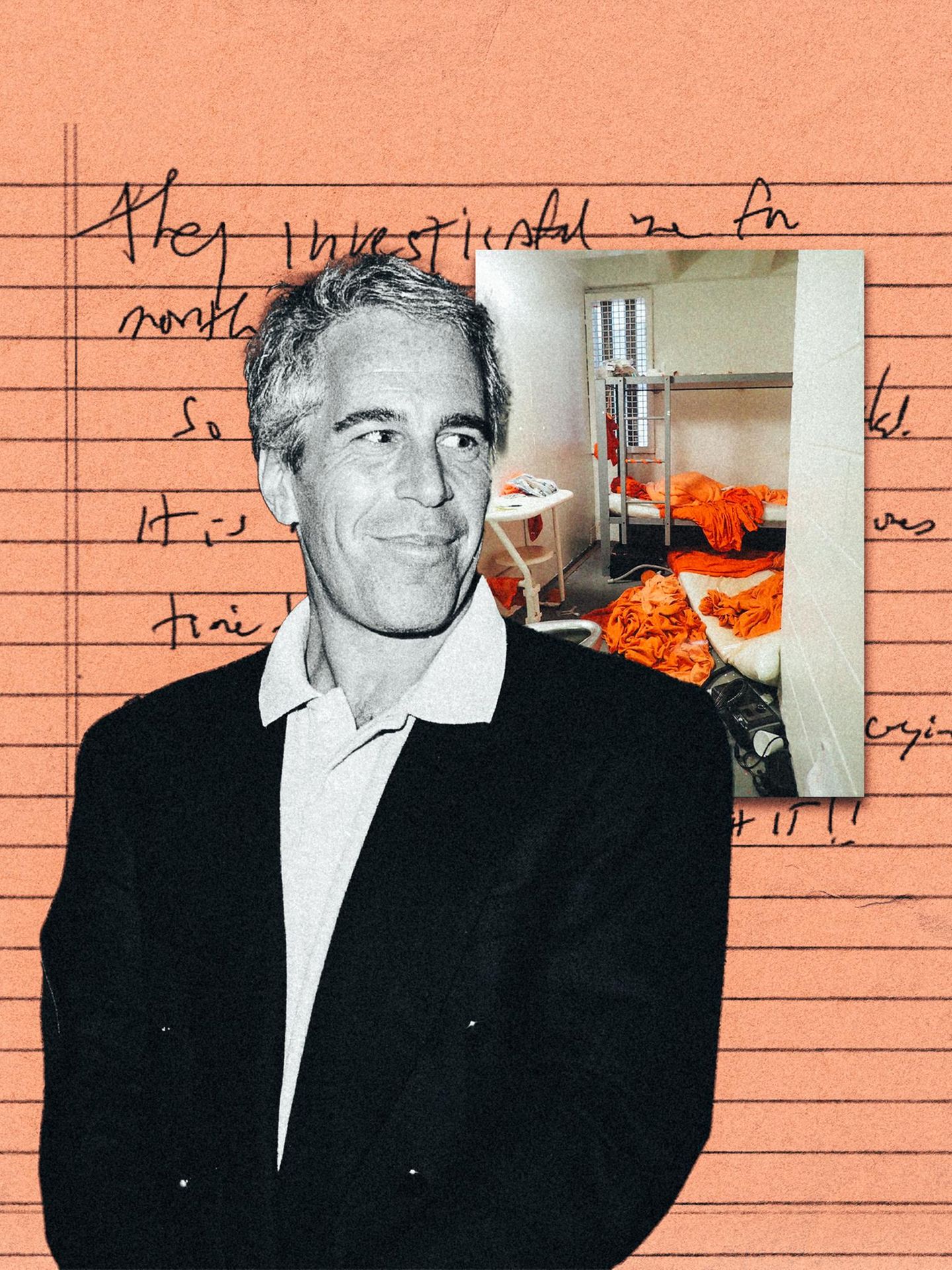 Montage: Epstein, ein Foto seiner Gefängniszelle und sein Abschiedsbrief