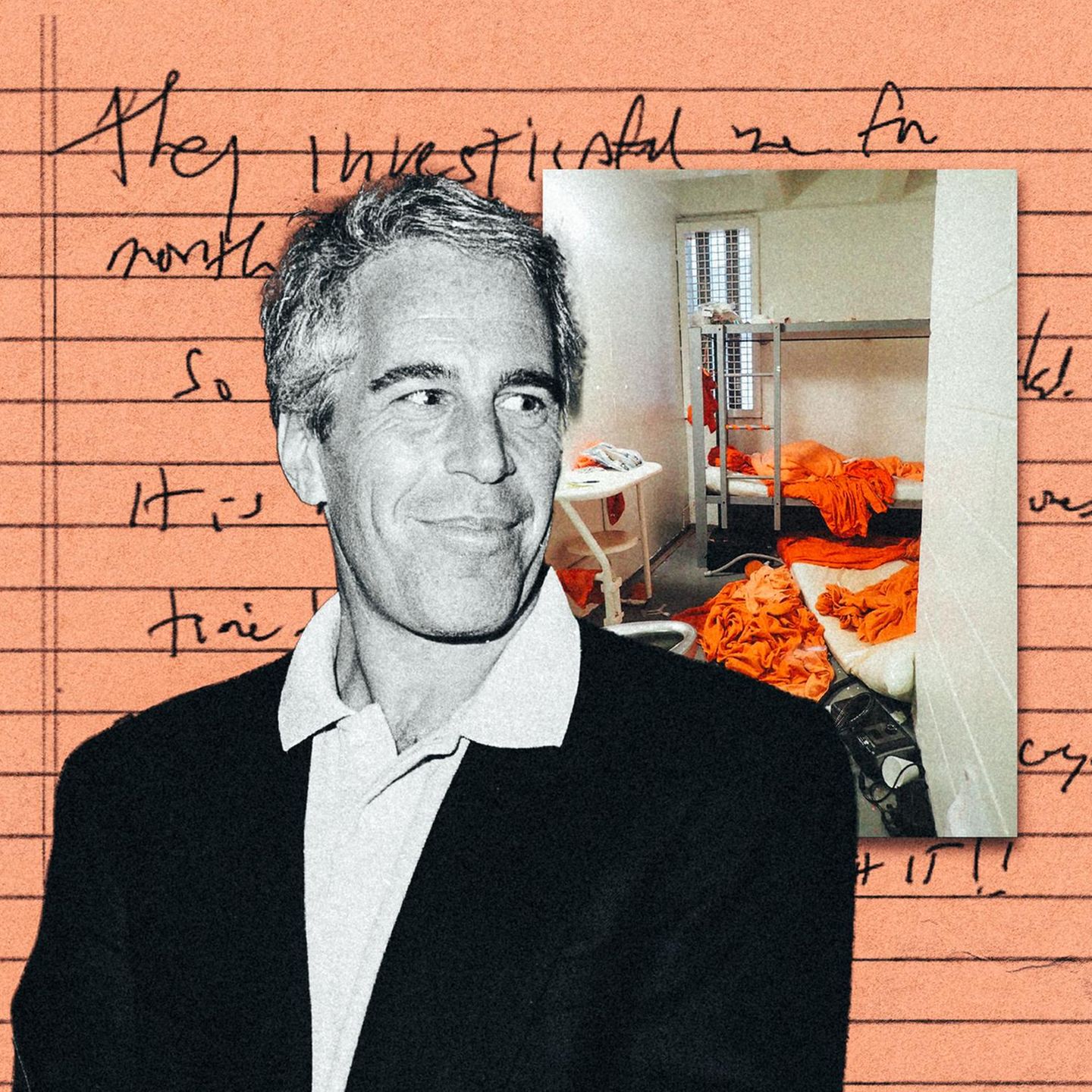 Montage: Epstein, ein Foto seiner Gefängniszelle und sein Abschiedsbrief