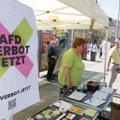 In Erfurt demonstrierten Menschen für ein AfD-Verbot. Foto: Bodo Schackow/dpa