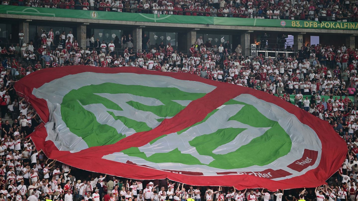 Fans protestieren beim Pokalfinale gegen den DFB. Foto: Sebastian Gollnow/dpa