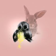 Illustratio: Mädchen mit Fieber, Wunde am Nacken und einem Hasen im Hintergrund