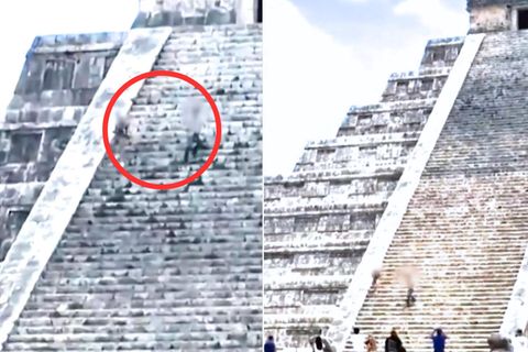 Touristen besteigen 1000 Jahre alte Maya-Pyramide