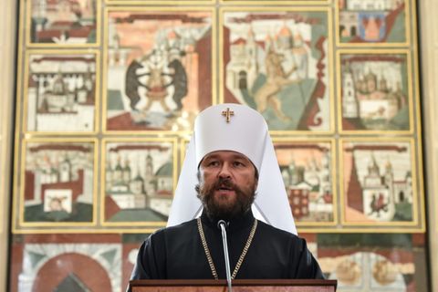 Der russisch-orthodoxe Geistliche Hilarion Alfejew 2018 in Moskau