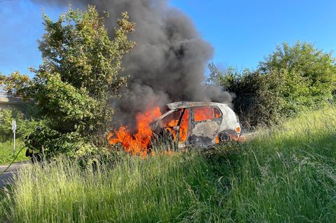 Der Wagen geriet nach dem Unfall in Brand - der Fahrer wurde schwer verletzt. Foto: -/Polizeidirektion Trier/dpa