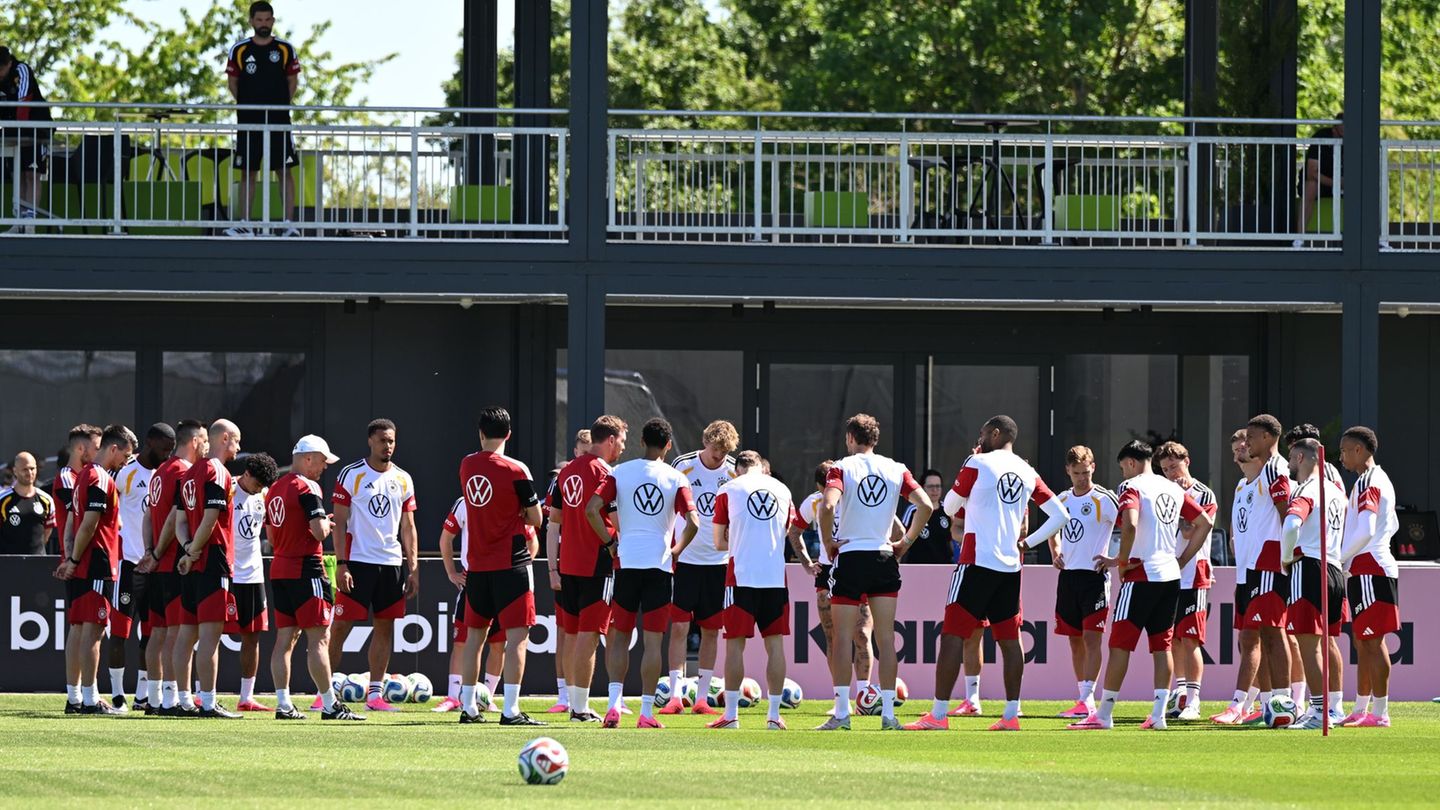 Die Nationalmannschaft trainiert erstmals in der WM-Vorbereitung auf dem Platz. Foto: Federico Gambarini/dpa