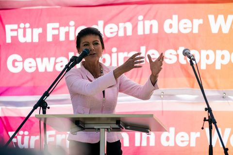 BSW-Gründerin Sahra Wagenknecht wandte sich gegen die deutschen Ukraine-Hilfen. Foto: Christoph Soeder/dpa
