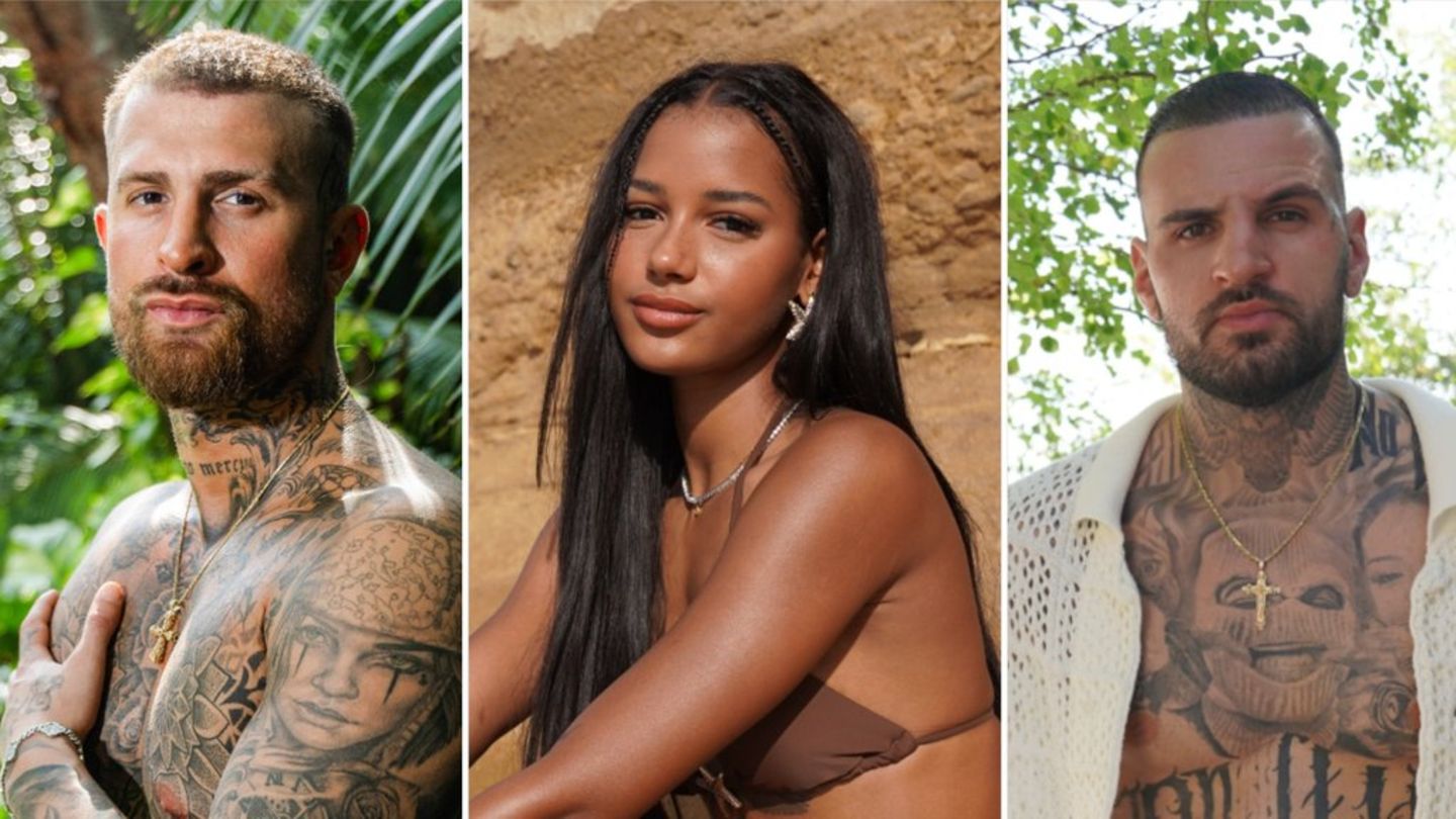 Gigi (li.), Brenda und Diogo sind in der siebten „Ex on the Beach"-Staffel dabei.