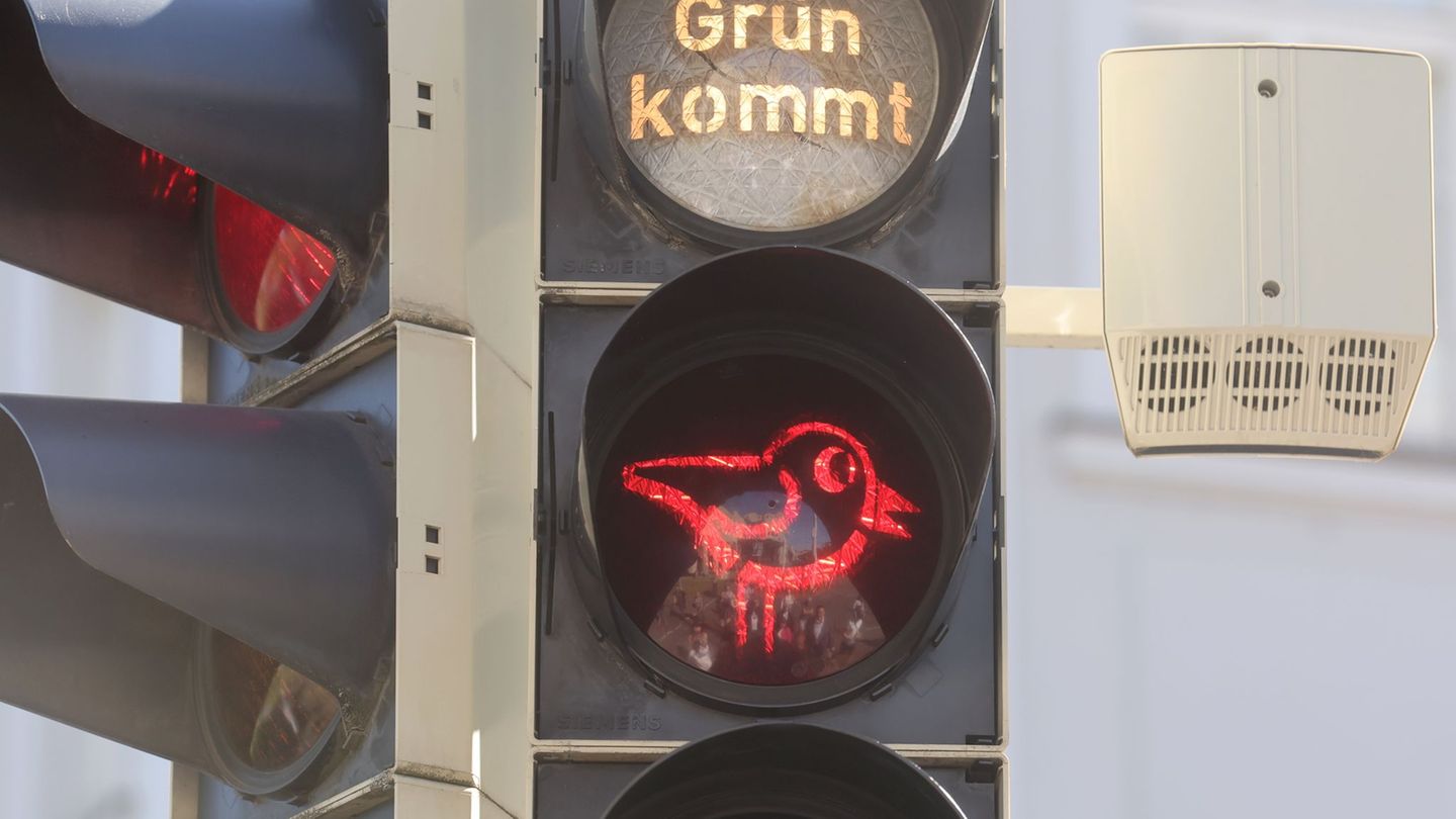 Ist der rote Spatz zu sehen, sollten Fußgänger stehen bleiben. Foto: Bodo Schackow/dpa