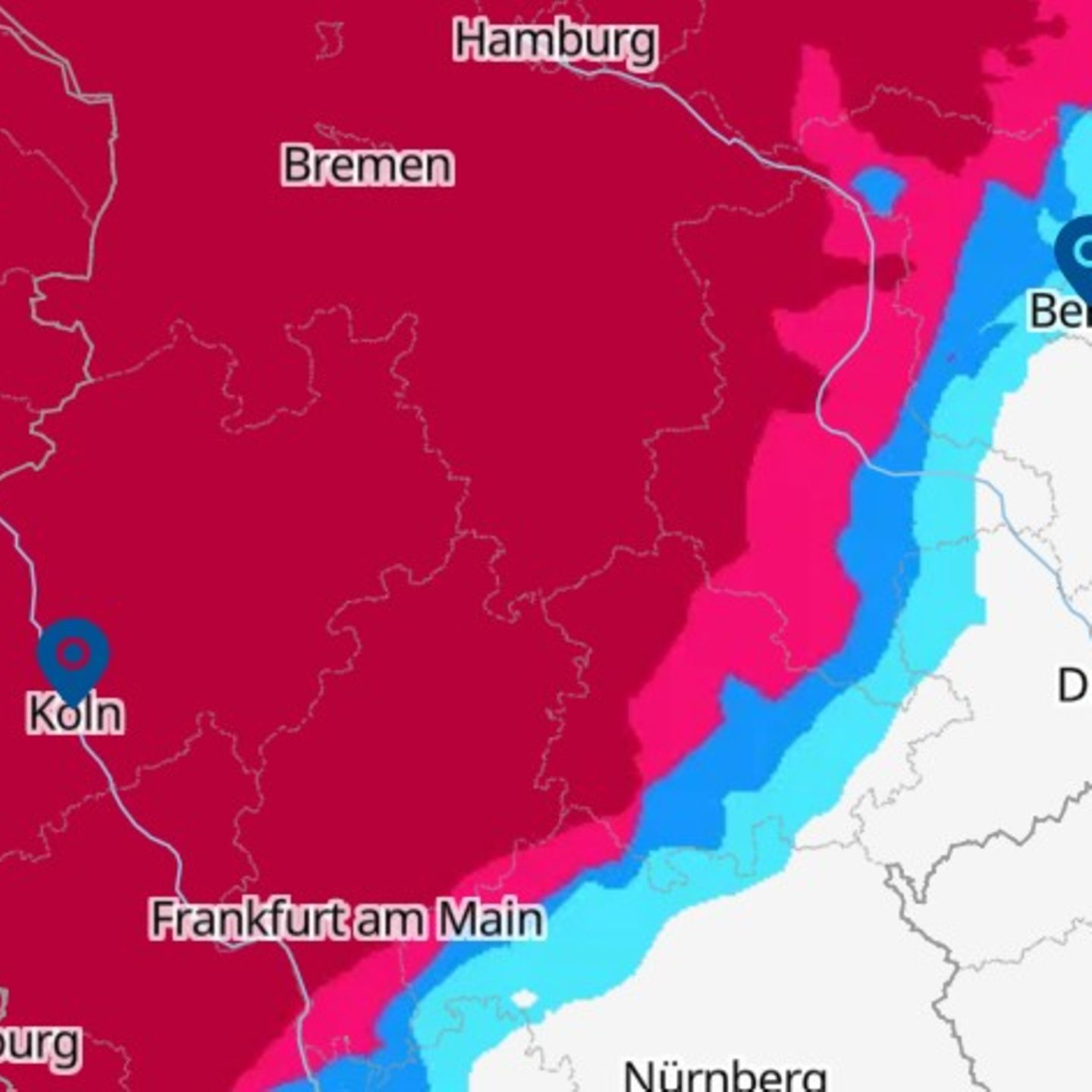 Eine Karte zeigt, wo Gewitter in Deutschland heraufziehen