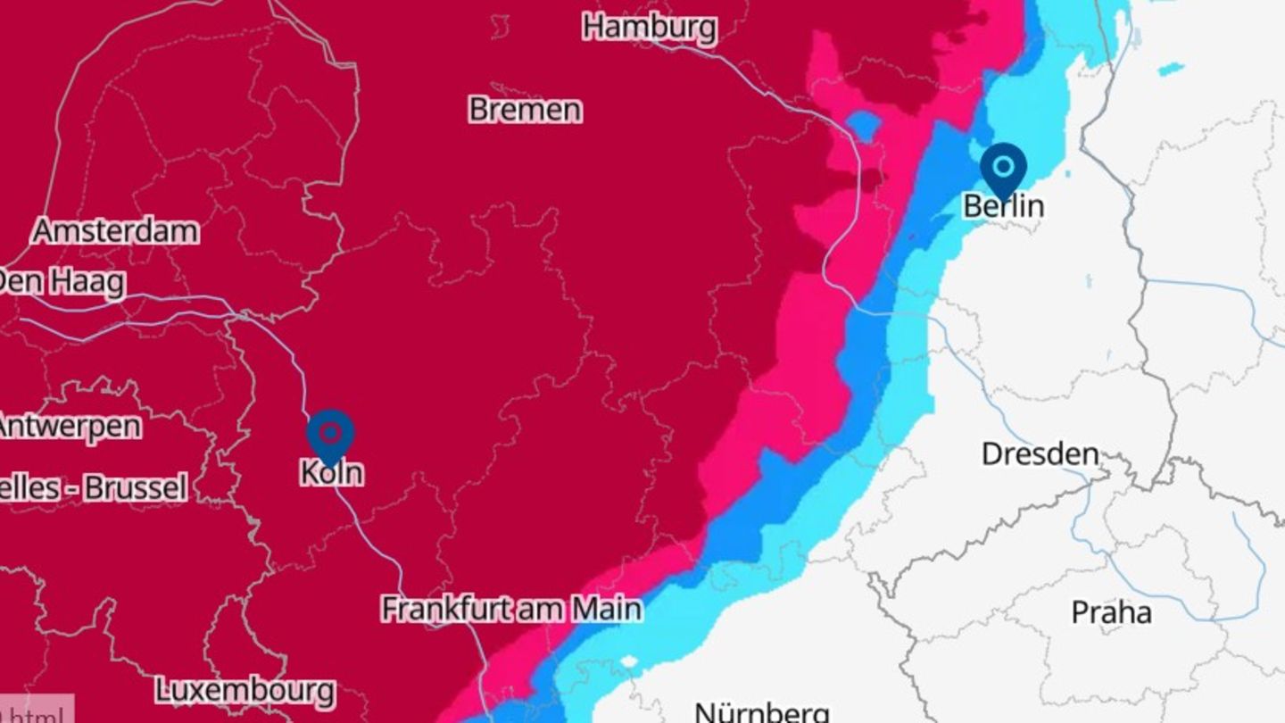 Eine Karte zeigt, wo Gewitter in Deutschland heraufziehen
