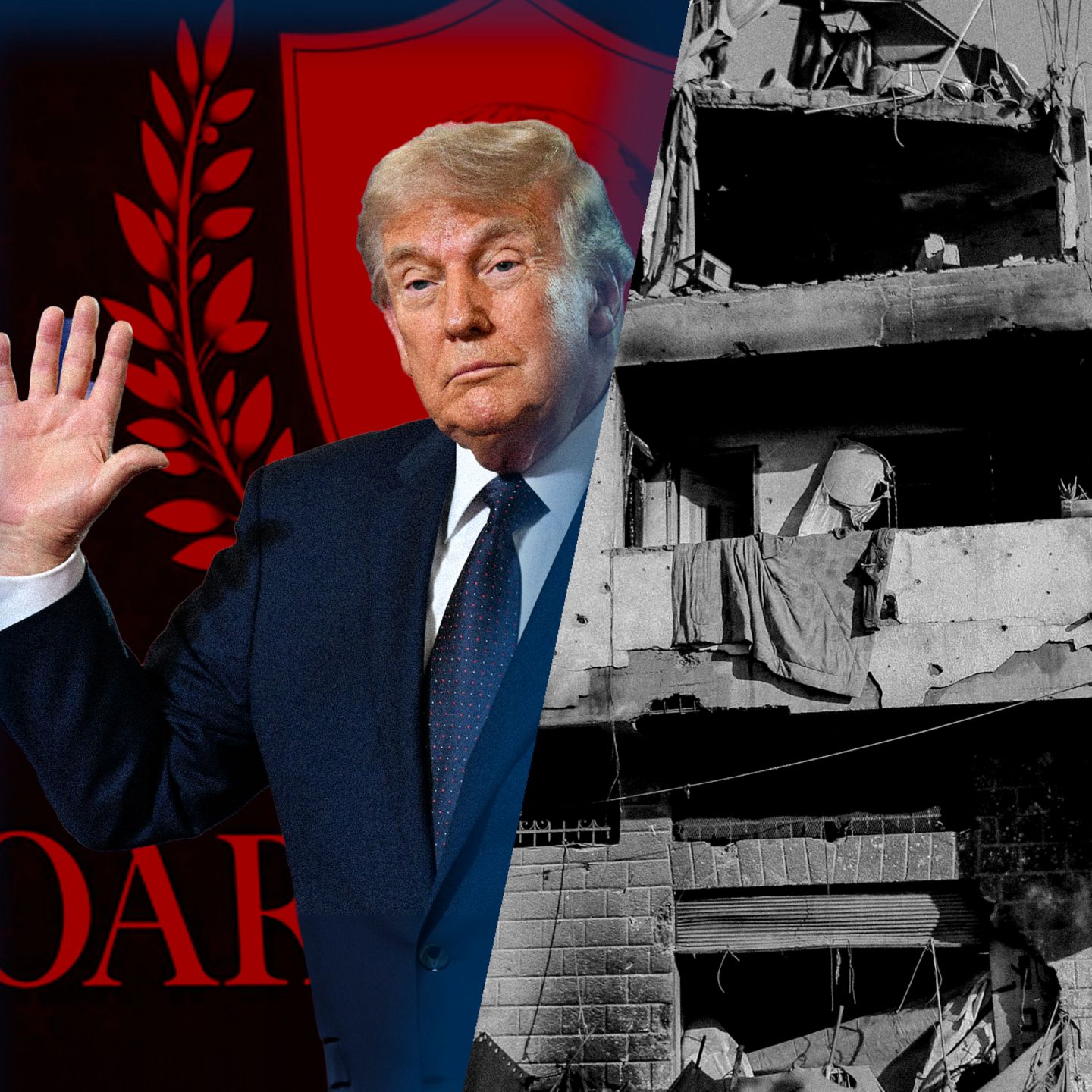Montage mit Donald Trump und dem Logo des "Board of Peace" sowie dem Gaza-Streifen