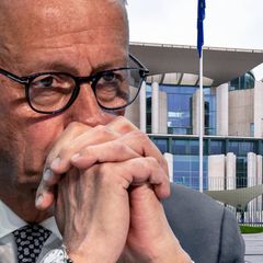 Kanzlerwechsel: Fotomontage Friedrich Merz vor dem Kanzleramt in Berlin