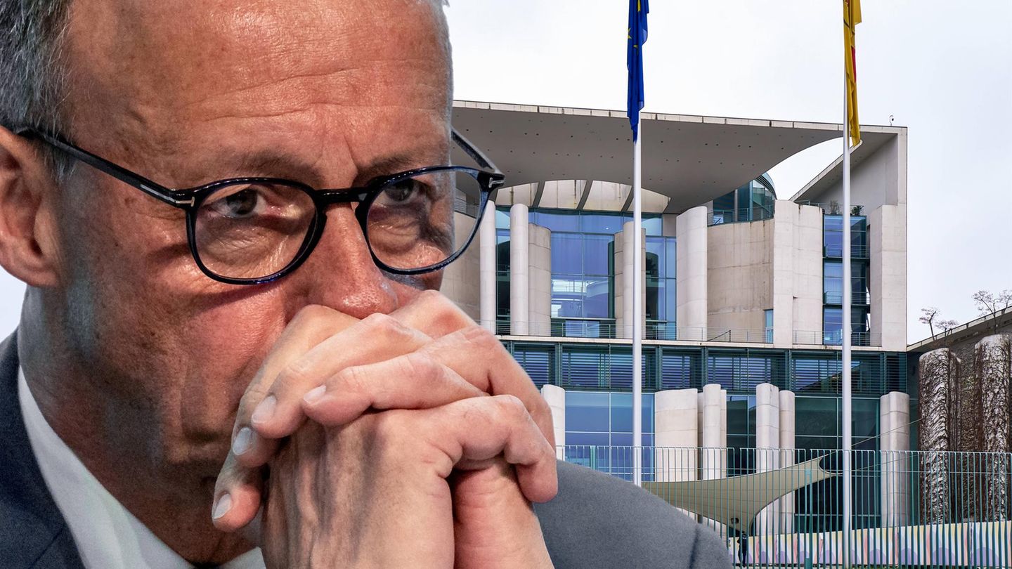 Kanzlerwechsel: Fotomontage Friedrich Merz vor dem Kanzleramt in Berlin