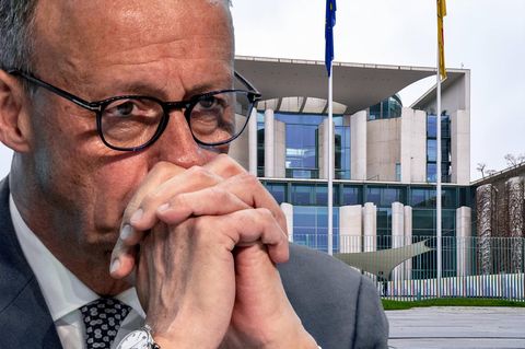 Kanzlerwechsel: Fotomontage Friedrich Merz vor dem Kanzleramt in Berlin