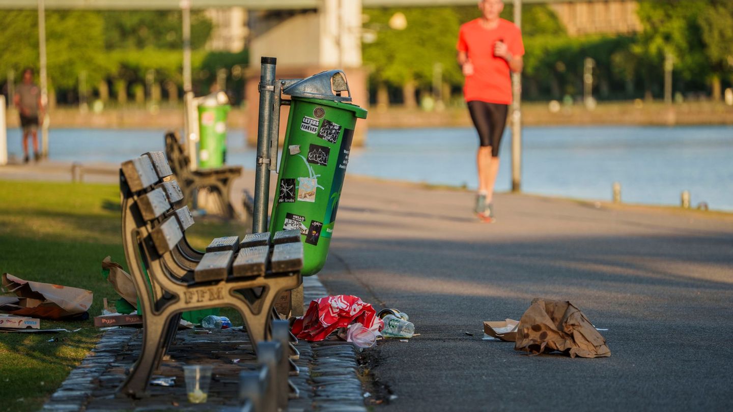 Achtlos hinterlassener Abfall verunstaltet das Erscheinungsbild von Städten - auch hier am Mainufer in Frankfurt. Foto: Andreas