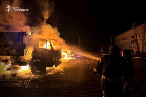 Brand in Tschernihiw nach einem Angriff