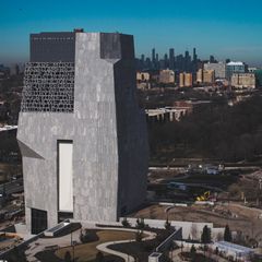 Das Obama Center von Barack Obama vor der Skyline von Chicago