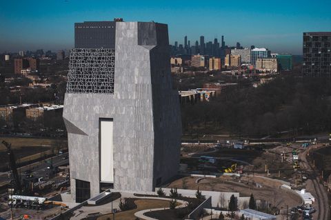 Das Obama Center von Barack Obama vor der Skyline von Chicago