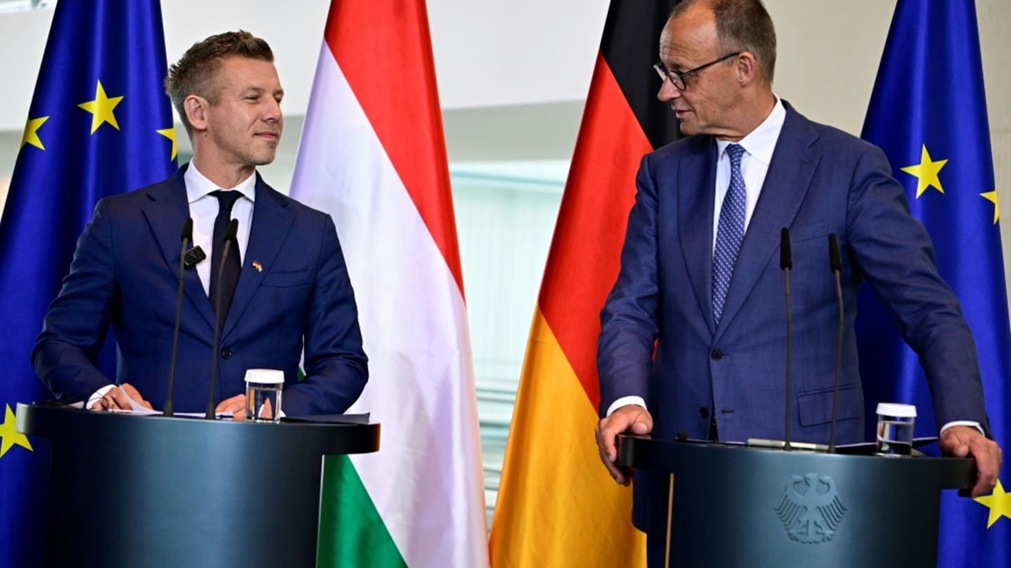 Merz (r.) und Magyar in Berlin