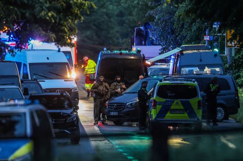 Auch ein Spezialeinsatzkommando (SEK) rückte an. Foto: Christoph Reichwein/dpa