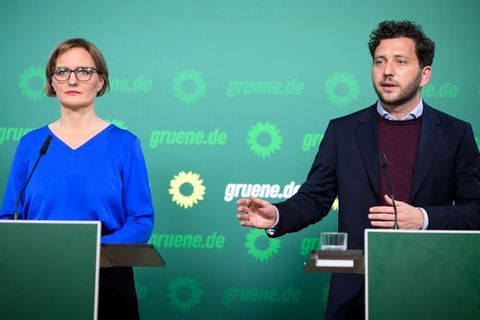 Franziska Brantner und Felix Banaszak, die Bundesvorsitzenden von Bündnis 90/Die Grünen. (Archivbild) Foto: Bernd von Jutrczenka