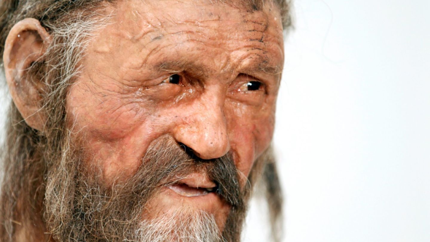 Nachbildung von Ötzi in einem Museum in Bozen
