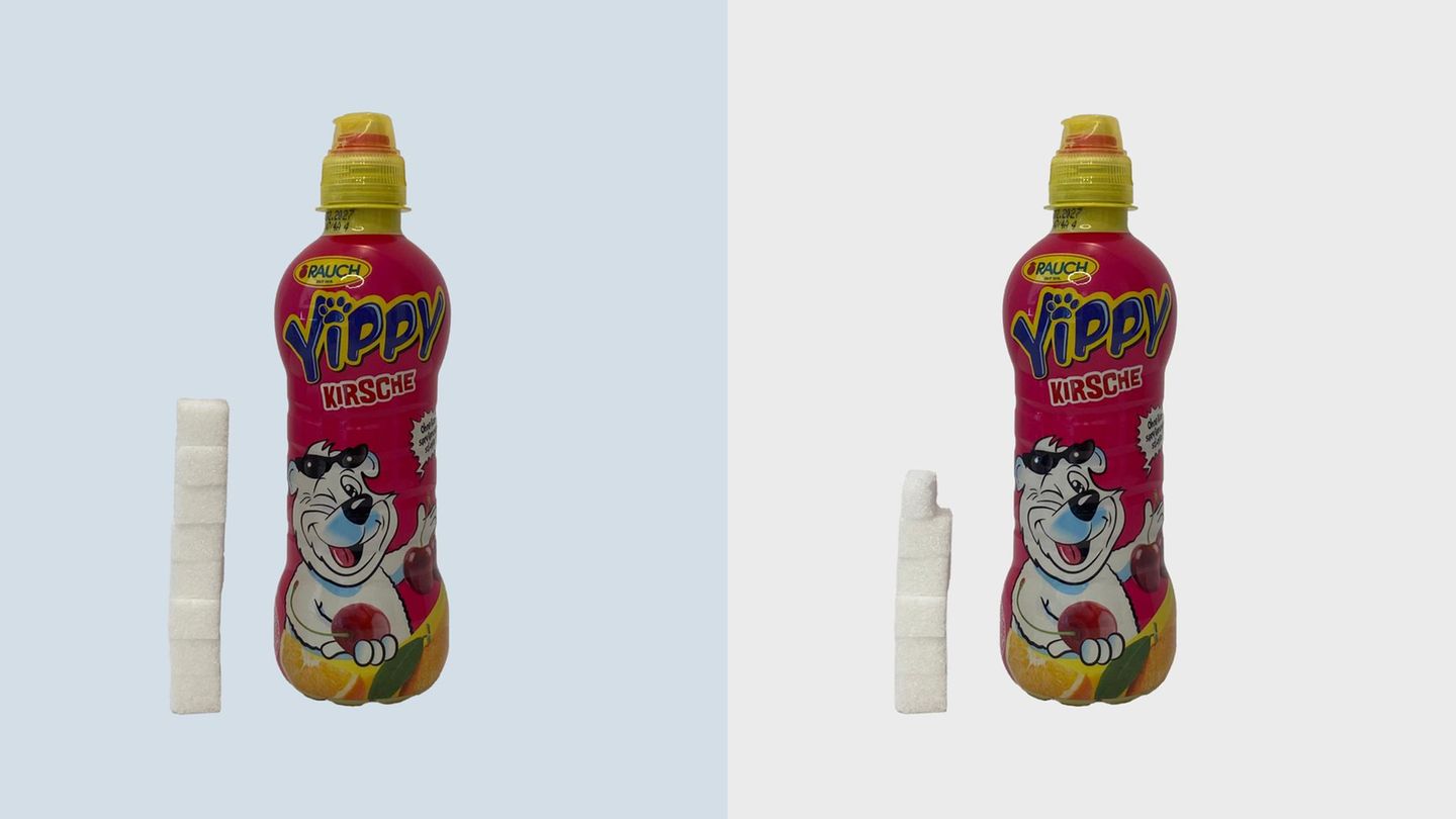 Die Zuckermenge im Yippy-Kirschgetränk von Rauch müsste von acht auf fünfeinhalb Zuckerwürfel sinken...