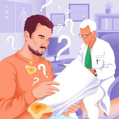 Eine Illustration eines Arztes mit einem Patienten