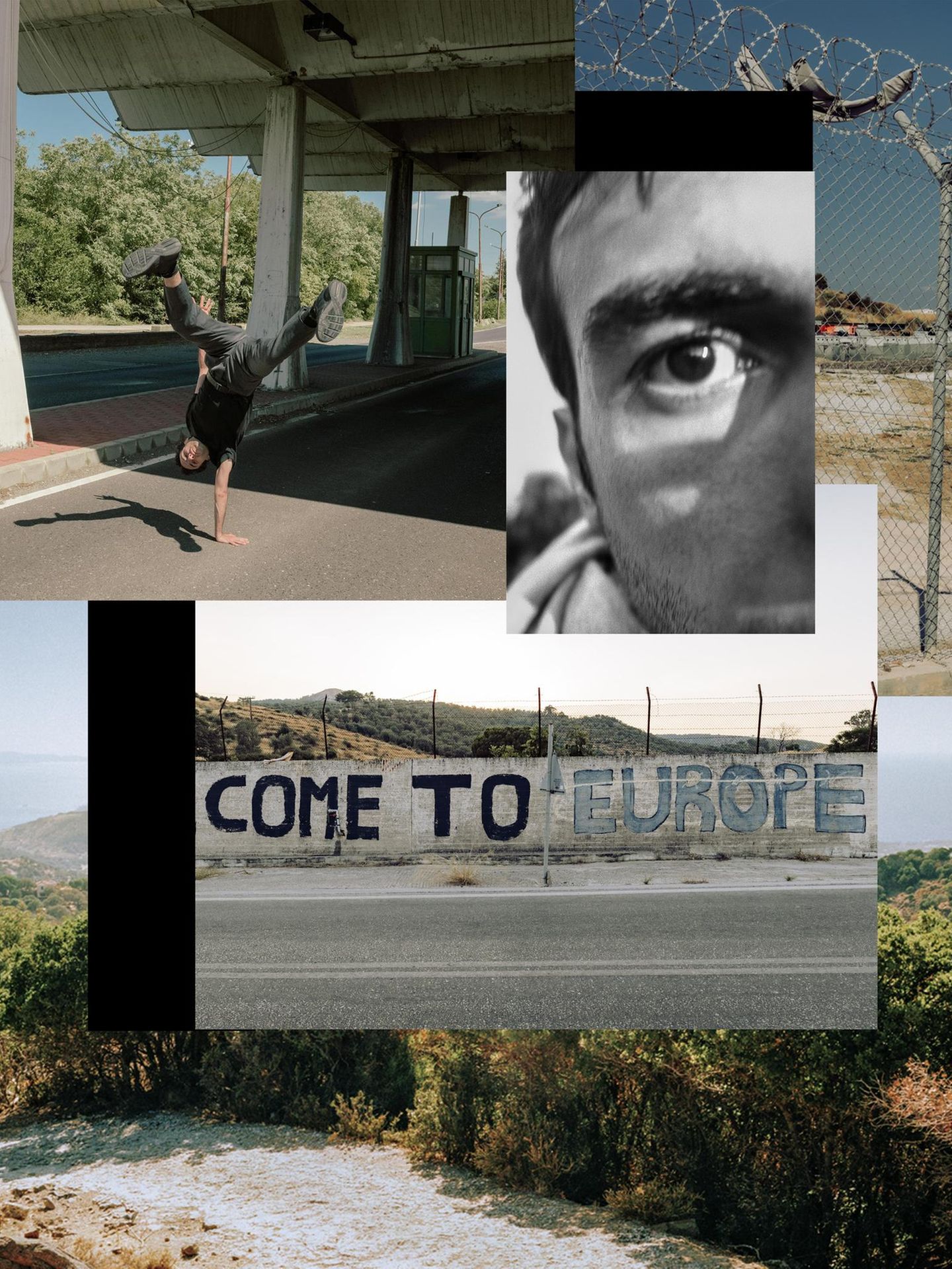 Montage zeigt Bilder von Eyad Abou Kasems Flucht von Syrien nach Deutschland