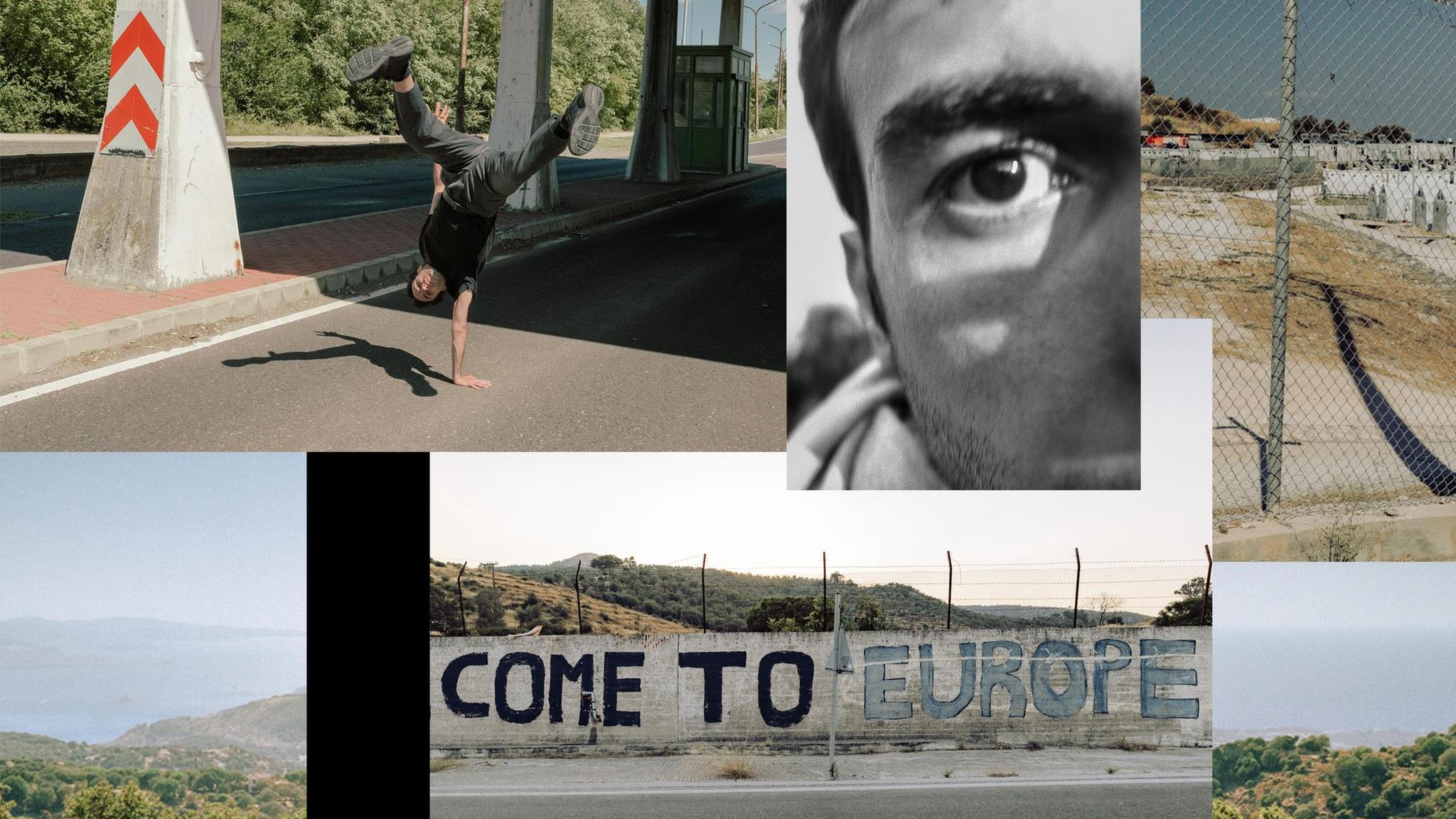 Montage zeigt Bilder von Eyad Abou Kasems Flucht von Syrien nach Deutschland
