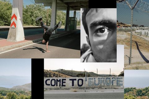 Montage zeigt Bilder von Eyad Abou Kasems Flucht von Syrien nach Deutschland