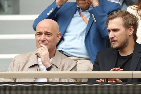 Andre Agassi (l.) mit seinem Sohn Jaden in Paris.