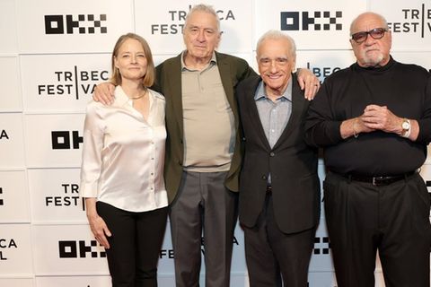 Jodie Foster, Robert De Niro, Martin Scorsese und Paul Schrader bei einer Vorführung von „Taxi Driver“ beim Tribeca Film Festi