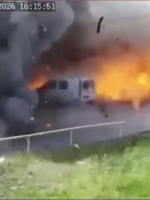 Eine Haltestelle in der Ukraine wird von einer russischen Drohne getroffen.