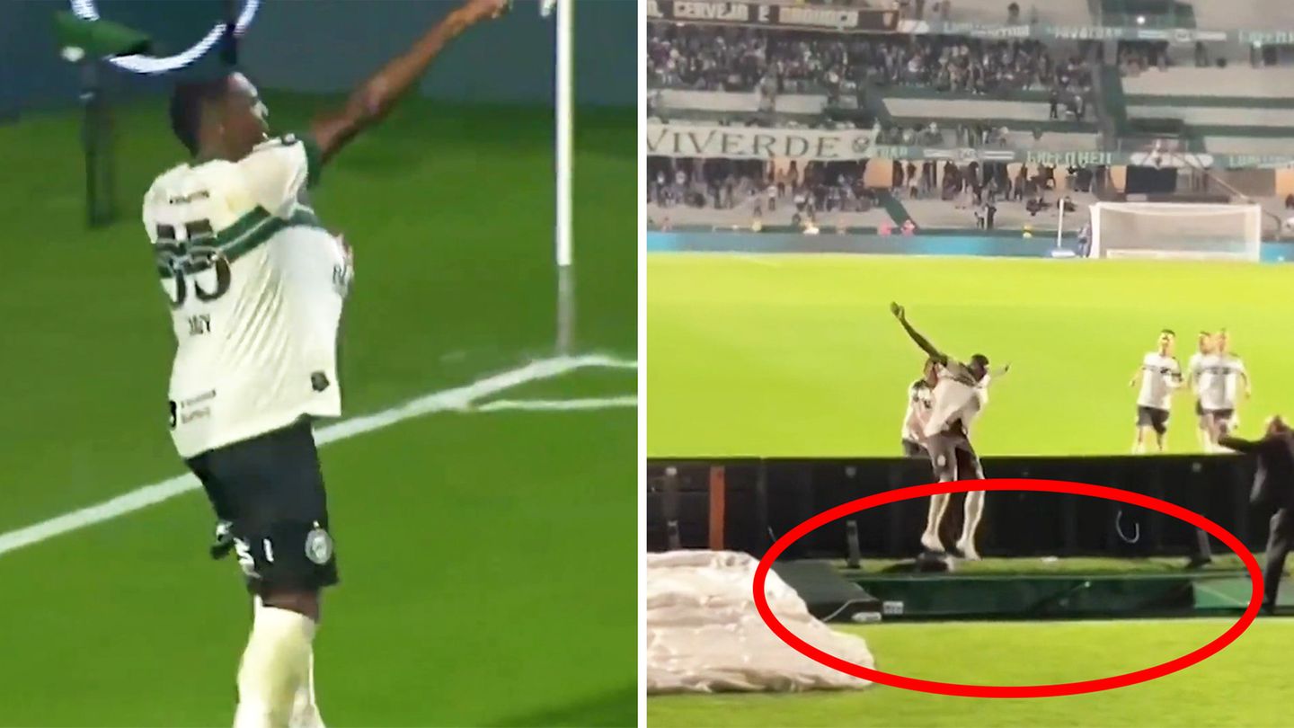Torschütze stürzt bei Jubel spektakulär in Spielertunnel