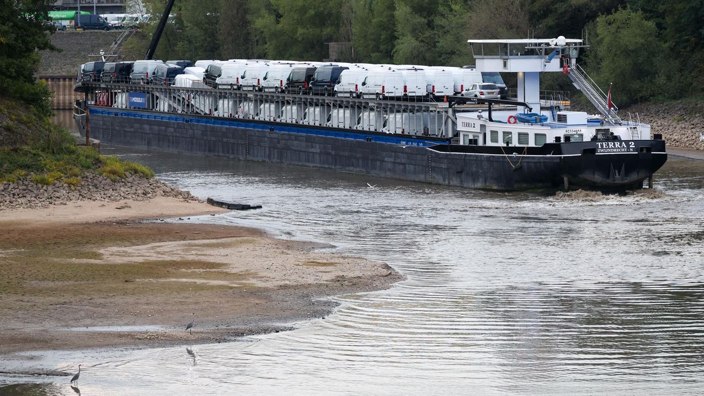 Niedrigwasser: Rheinpegel zu niedrig – Frachtschiff mit Mercedes-Sprintern steckte fest