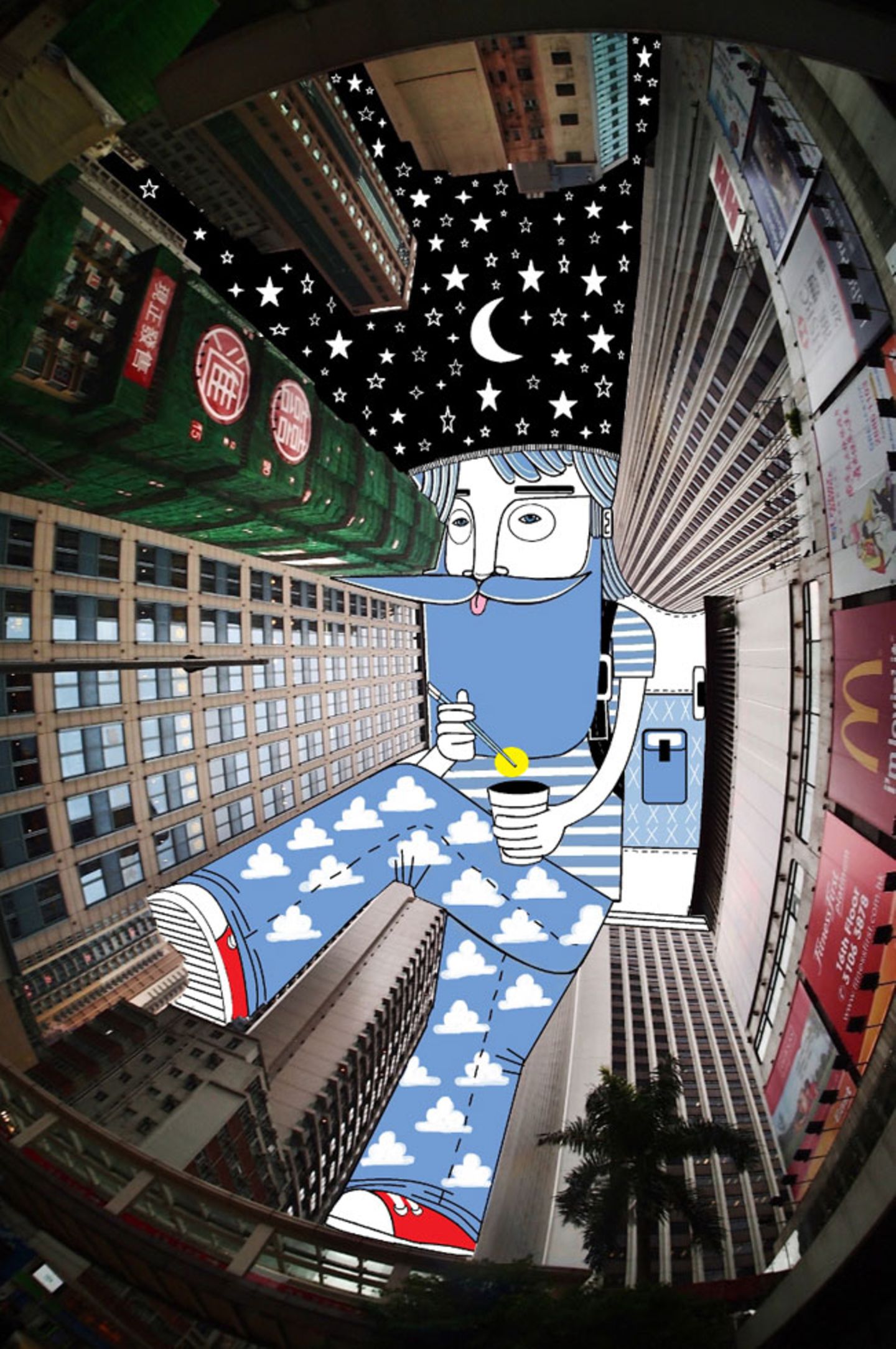 Über Hong Kong sind schon teilweise die Sterne aufgegangen, zumindest in der künstlerischen Vision von Thomas Lamadieu.   Die Facebook-Seite von Roots Art