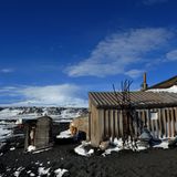 Eine weitere erfolgreiche Anlandung bei Cape Evans auf der Ross-Insel, wo die Terra-Nova-Hütte des britischen Polarforschers Robert Scott heute noch unversehrt steht. Scotts Gruppe erreichte 1912 nur wenige Wochen nach Roald Amundsen den Südpol. Sie starben beim Rückmarsch über das Ross-Schelfeis. Im Hintergrund der Mount Erebus.