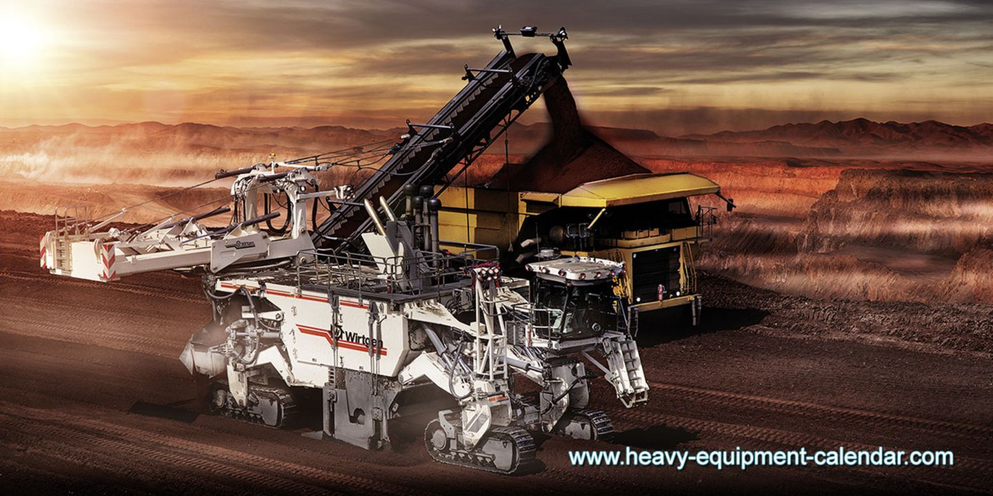 Hier wird Mutter Erde abgepellt wie eine Mandarine. Beim Tagebau wird der Wirtgen 4200 SM eingesetzt. Er trägt Erz oder Kohle mit einer Fräswalze ab und verlädt das gewonnene Material in einem Arbeitsgang. 200 Tonnen werden in vier bis sechs Minuten abgekratzt. Das sind bis zu 2800 Tonnen Kohle in der Stunde.