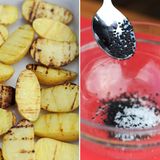 Jetzt machen wir uns an die Sesampaste. Das grobe Meersalz mit Sesamkörnern mischen. Wir haben schwarzen Sesam verwendet, es geht aber auch mit hellem Sesam.